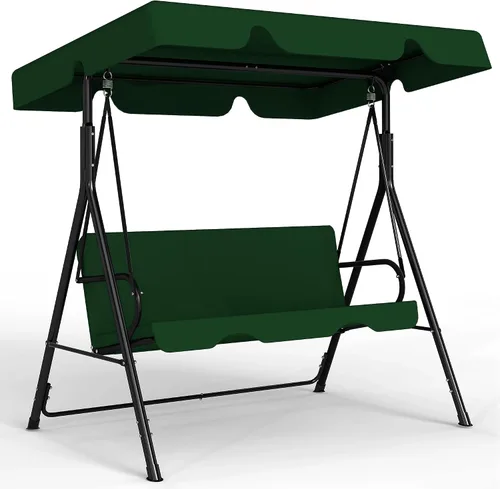 Vista 13 de Murago - Silla de columpio para patio al aire libre con dosel ajustable, columpio para patio al aire libre con soporte resistente para 3 personas