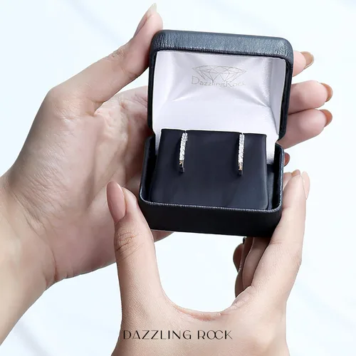 Vista 3 de Dazzlingrock Collection Aretes de aro clásicos en forma de J de diamante redondo de 0.15 quilates (ctw) para ella en plata de ley 925