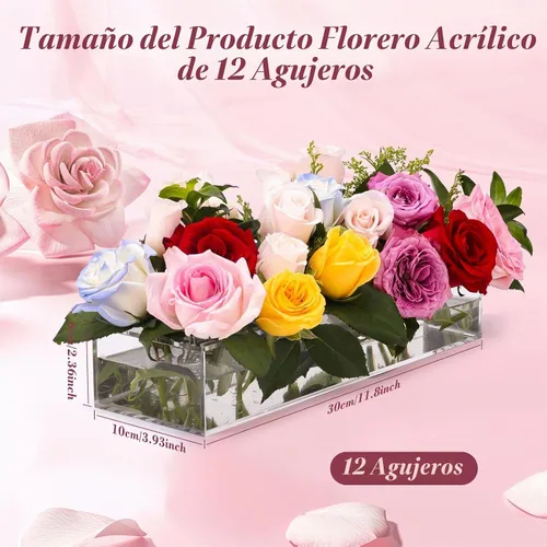 Vista 2 de Paquete de 2 jarrones de acrílico rectangulares, floreros de acrílico transparente, centro de mesa floral de 12 pulgadas de largo para decoración