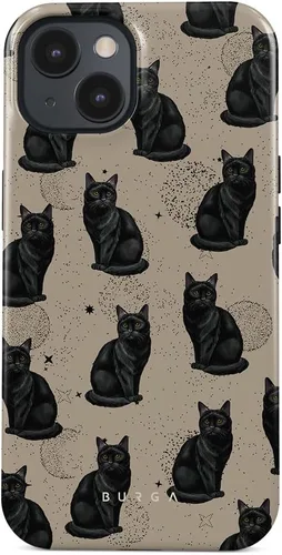 Vista 54 de BURGA-Funda p/teléfono compatible c/iPhone 14 Plus, carcasa rígida híbrida de 2 capas + Funda protectora de silicona, almendras latte a lunares