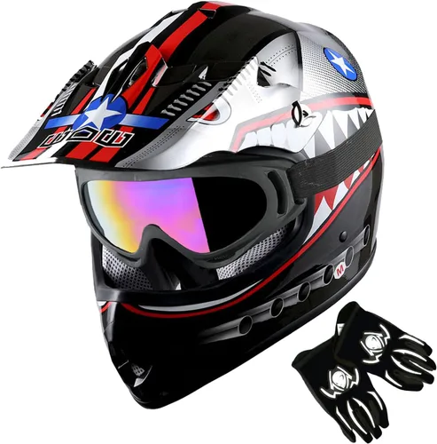 Vista 11 de 1Storm - Casco de motocross para jóvenes y niños, color negro mate + gafas + paquete de guantes negros para jóvenes MG