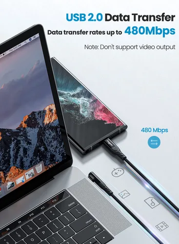 Vista 4 de Cable USB C a USB-C, paquete de 3 cables Fasgear 60W PD 3.0 de 6 pies de carga rápida trenzado USB 2.0 tipo C en ángulo recto 480Mbps compatible