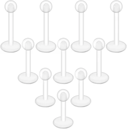 Vista 6 de Lcolyoli Aretes transparentes de 16G 18G para deportes, retenedores de piercing transparente, aretes de cartílago, aretes de plástico Bioflex labio
