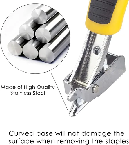 Vista 5 de Extractor de grapas resistente (paquete de 2, amarillo) Herramienta de tapicería con mango ergonómico, removedor de grapas industriales