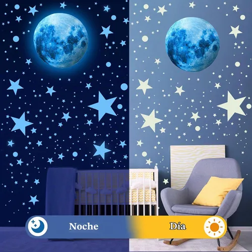 Vista 6 de 492 calcomanías de pared que brillan en la oscuridad con estrellas