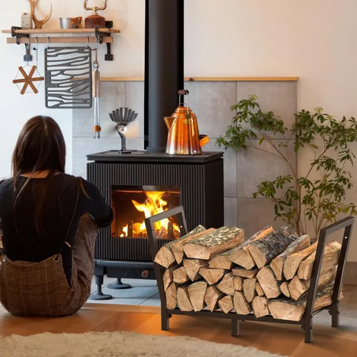 Vista 6 de Estante de leña de 34 pulgadas para exteriores e interiores, soporte de almacenamiento de madera de 2.7 pies, soporte de madera resistente