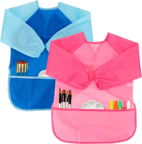 Vista 9 de CUBACO Delantal de pintura para niños, 2 piezas impermeables para niños de 3 a 8 años, delantales para pintar delantales con manga larga