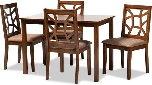 Vista 8 de Baxton Studio Abilene - Juego de comedor de 5 piezas con acabado de nogal y tapizado de tela gris Gris/marrón nogal