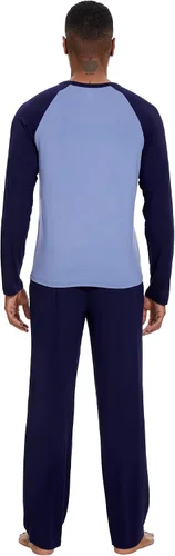 Vista 2 de WiWi Conjunto de pijama de bambú de manga larga para hombre, ropa de dormir de punto cómoda de 2 piezas, conjuntos de ropa de descanso