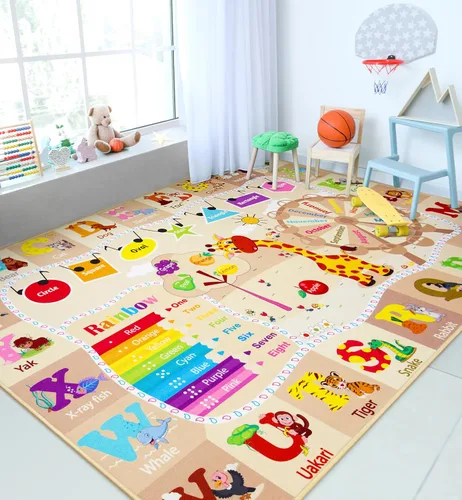 Vista 15 de Chicrug Alfombra educativa para niños de 3 x 5 pies para sala de juegos, TPR antideslizante para niños, alfombra de aula para aprender animales ABC