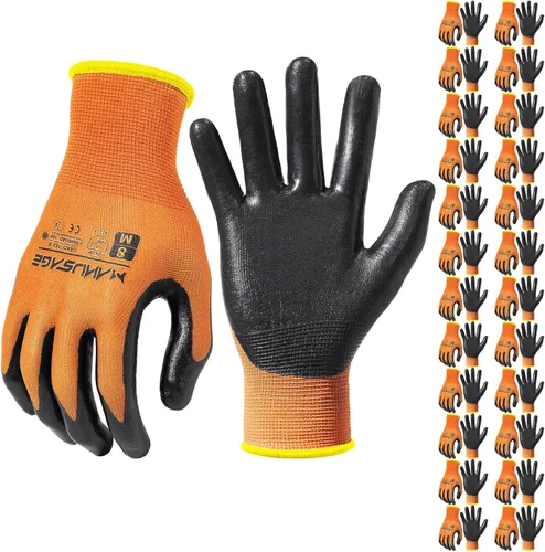 Vista 23 de MANUSAGE Guantes de trabajo de seguridad - Guante protector para hombres y mujeres - Protección de mano ultradelgada - Para construcción Negro