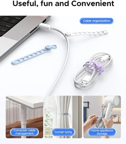 Vista 6 de ORICO Bridas de silicona para cables, organizador de cables de datos reutilizable con diseño de hebilla de bloqueo, envolturas de cable de alta