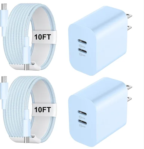 Vista 16 de Cargador para teléfono 15/16/17 Pro Max de carga rápida, bloque de carga USB C de doble puerto de 20 W con cable de carga USB C a C de 6.6 pies