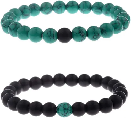 Vista 8 de CNLQ - Pulseras de larga distancia para parejas, regalo a juego, ágata mate de 0.315 in, cuentas de piedra (rojo elástico)