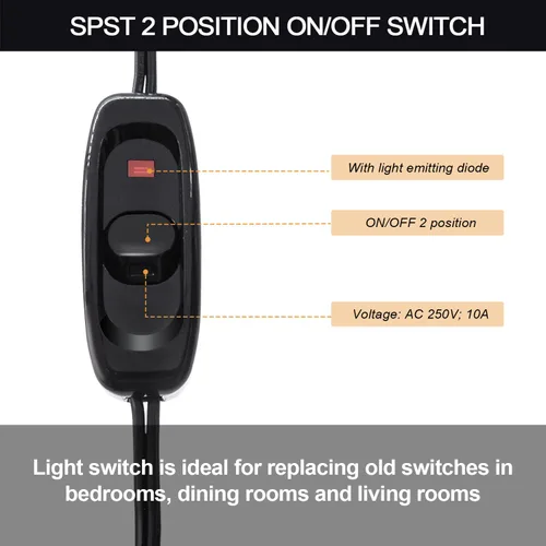 Vista 3 de mankk Interruptor de cable en línea para electrodomésticos, 250 V, CA, 10 A, interruptor en línea para lámpara de 18 AWG, bombilla negra