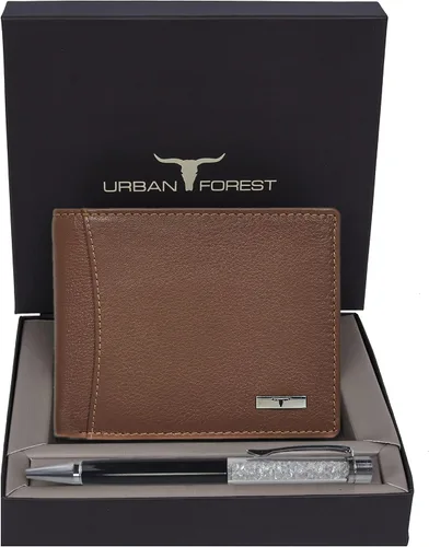 Vista 2 de Urban Forest Sheldon - Cartera de piel con bloqueo RFID para hombre, Secoya con pluma, Cartera de dos pliegues
