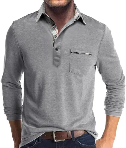 Vista 7 de Aulemen - Camisas polo de manga larga para hombre casuales con botones, absorbentes de humedad, de algodón, elegantes, camisetas para golf
