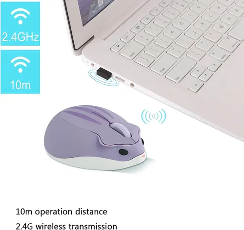 Vista 7 de Ratón inalámbrico con forma de hámster con forma de hámster, portátil de 1200 DPI USB inalámbrico para PC, Mac, computadora portátil, regalo