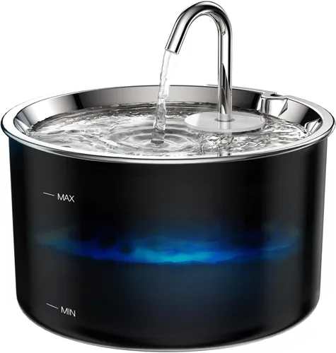 Vista 8 de Fuente de agua para gatos de acero inoxidable, fuente de agua para mascotas de 3 L/101 onzas con sistema de filtración circulante de 5 etapas