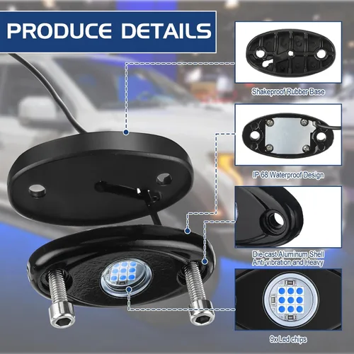 Vista 3 de 12 Cápsulas Luces LED Rock para Automóvil SUV Luces Underglow Impermeables Neón Trail Rig Lámpara Iluminación para Camión Motocicleta Barco ATV UTV