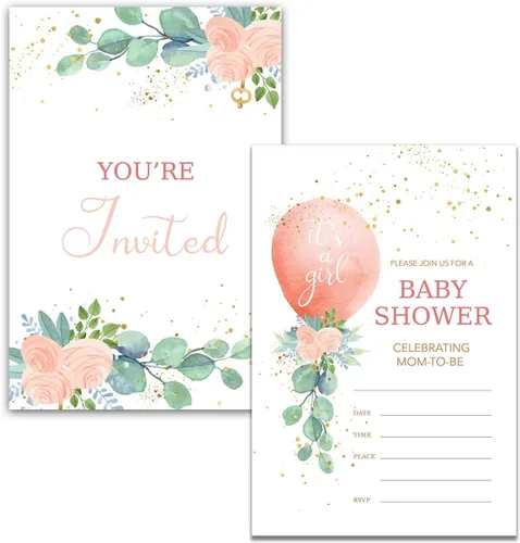 Vista 2 de YIDOU Greenery - Invitaciones para fiesta de baby shower, 20 invitaciones y sobres (doble cara)