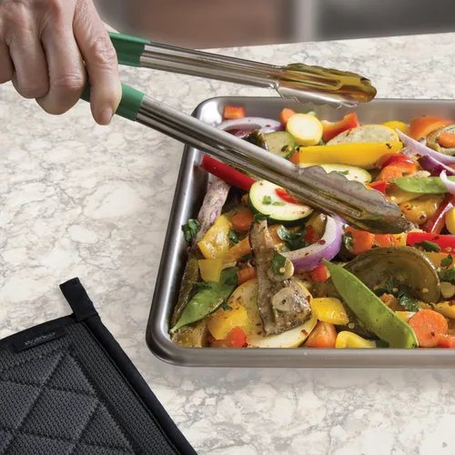 Vista 2 de Winco Pinzas para servir de acero inoxidable de 9 pulgadas con mango antideslizante, color azul