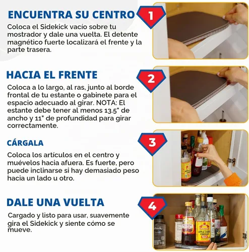 Vista 6 de Mighty Susan Sidekick Organizador Giratorio de Gabinete Reforzado con Acero - Plataforma Giratoria Rectangular para Botellas Altas y Almacenamiento