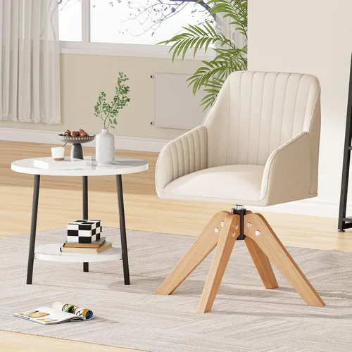 Vista 3 de Furniliving Silla Giratoria de Acento Moderna de Mediados de Siglo para Sala de Estar, Silla de Escritorio de Madera con Brazos, Sillas con Brazos
