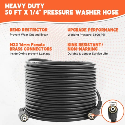 Vista 5 de FIXFANS Pressure Washer Gun and Hose Kit, 50FT Power Wash Hose, M22 Fitting