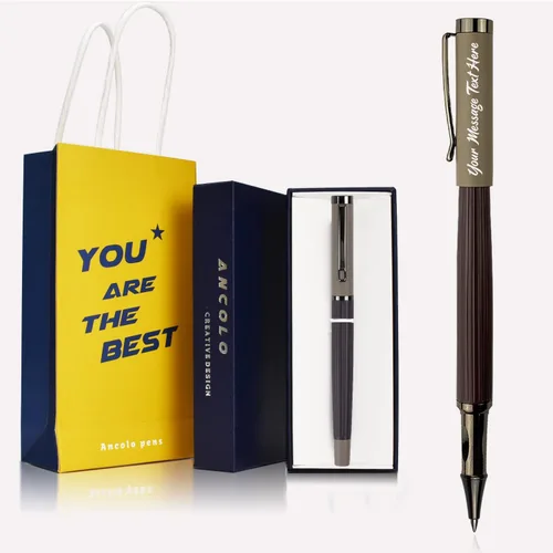 Vista 11 de Ancolo Bolígrafos de rodillo personalizados, punta media, con caja de regalo, tarjeta de regalo, bonito regalo de recuerdo, grabado con tu