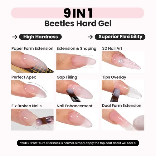 Vista 19 de Beetles Kit de Gel Duro para Uñas Clásico Neutro 3 Colores 9 en 1 Extensión de Uñas Esculpido de Alta Dureza para Profesionales de Salón Gel