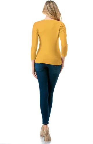 Vista 7 de danibe Suéter de punto suave con cuello en V y botones para mujer (S-XXL), Dbt303_babyyellow