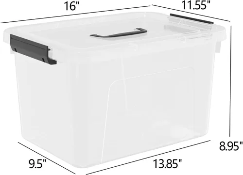 Vista 2 de Contenedor de plástico de 17.5 L con tapas, caja de cierre transparente, 4 paquetes