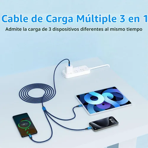 Vista 7 de Cable Divisor USB C Cable de Carga Múltiple, Cable Divisor USB C de Nylon, Cable Cargador Múltiple con 3 Tipo C Compatible con iPhone 16/15 Series