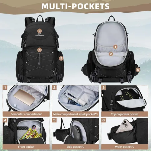Vista 4 de Maelstrom Senderismo, Negro, Grande Rain Cover,Hydration-Ready, Tripod Straps, Load Compression, Survival Whistle, Perfect For Men