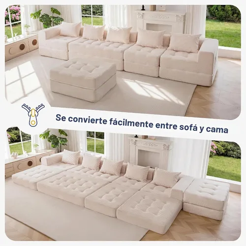 Vista 6 de MAXYOYO Sofá modular seccional, sofá plegable en forma de U con almohadas, sofá tumbona copetudo de 6 asientos sin huesos para sala de estar,