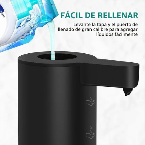 Vista 4 de Dispensador automático de jabón de acero inoxidable con sensor, dispensador de jabón infrarrojo, eléctrico, IPX5, impermeable, USB-C, sensor de Negro