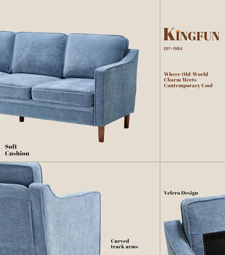 Vista 6 de Kingfun Juego de muebles para sala de estar, sofá de 3 plazas y sofá biplaza, juego de sofás de estilo moderno de mediados de siglo, sofá