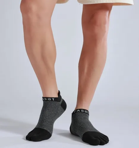 Vista 3 de Fasot Calcetines con dedos para hombre, corte bajo, deportivos, transpirables, de algodón, 5 dedos, punta dividida, paquete de 6 4 Negro