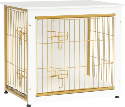 Vista 29 de DWANTON - Perrera con cojín, de madera, con puertas dobles, para interiores, S, M, L, 27.2 pulgadas de largo, negro