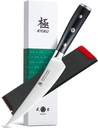 Vista 14 de KYOKU Cuchillo deshuesador de 6,5 pulgadas de la serie Samurai, cuchillo de filetear con mango de madera de Pakka, acero de alto carbono