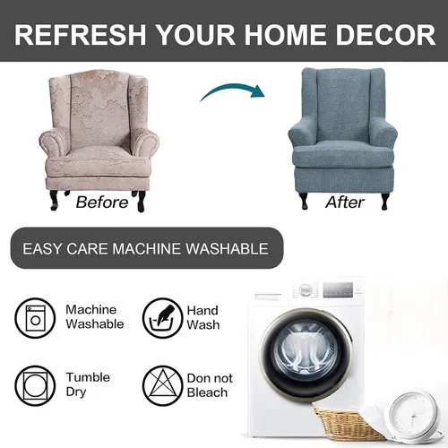 Vista 98 de Eco-Ancheng Funda para silla Wingback, 2 piezas, respaldo de ala, fundas de elastano para sillón con respaldo de ala, fundas para sillón con parte