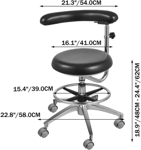 Vista 2 de Marca Negro Asistente Taburete 360 ° Rotación Apoyabrazos Dental PU Respaldo De Cuero Médico Uso De La Oficina