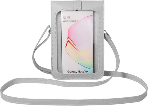 Vista 2 de Bolsos cruzados para teléfono celular, monederos para pantalla táctil con ventana transparente para mujer (gris), Gris