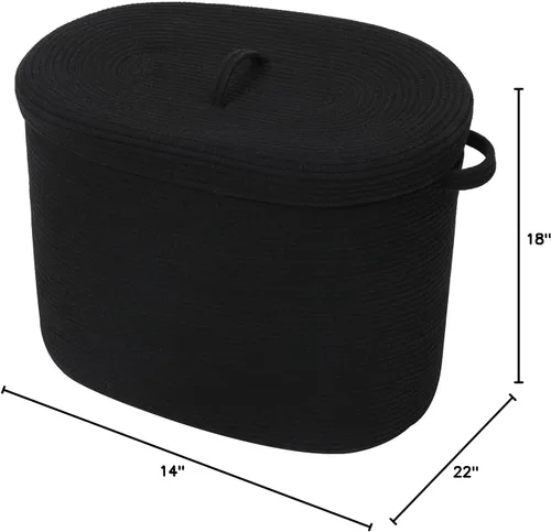 Vista 10 de Cesta rectangular extragrande de cuerda de 22 x 14 x 18 pulgadas con tapa, cesta decorativa de almacenamiento de mantas, baúl de algodón con funda