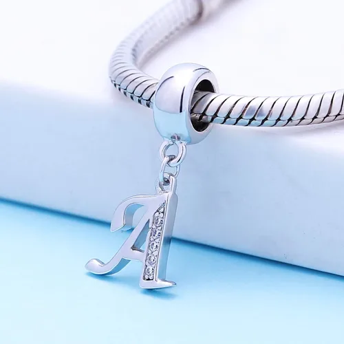 Vista 2 de SoulBeads - Colgantes de plata fina 0,925 de letra inicial, alfabeto A-Z. Dije con cristales compatibles con brazaletes europeos