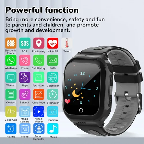 Vista 5 de Wonlex - Reloj inteligente 4G para niños con tarjeta SIM, reloj inteligente GPS para niños, monitor de salud con temperatura, videollamadas, cámara