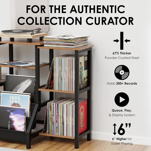 Vista 7 de Soporte para tocadiscos con almacenamiento de vinilo, armario giratorio alto de 36 pulgadas con almacenamiento, mesa moderna de tocadiscos
