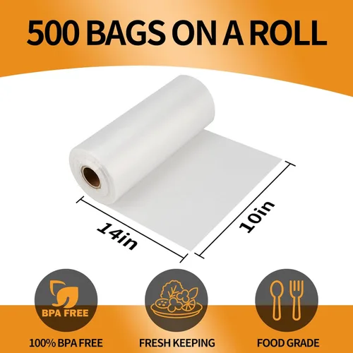 Vista 2 de Bolsas de almacenamiento de alimentos de 10 x 14 pulgadas, bolsa de plástico transparente, 500 unidades bolsa de plástico desechable para alimentos