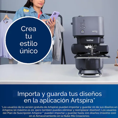 Vista 2 de Máquina de bordar de aguja única Brother Skitch alimentada por la aplicación móvil Artspira requerida, área de bordado de 4 pulgadas x 4 pulgadas